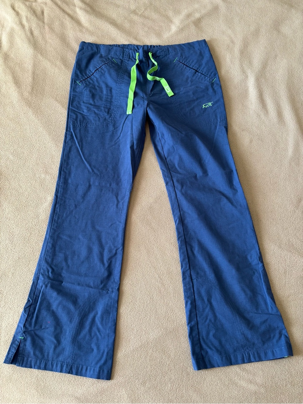 Navy Blue Drawstring Casual Pants with Lime Accents